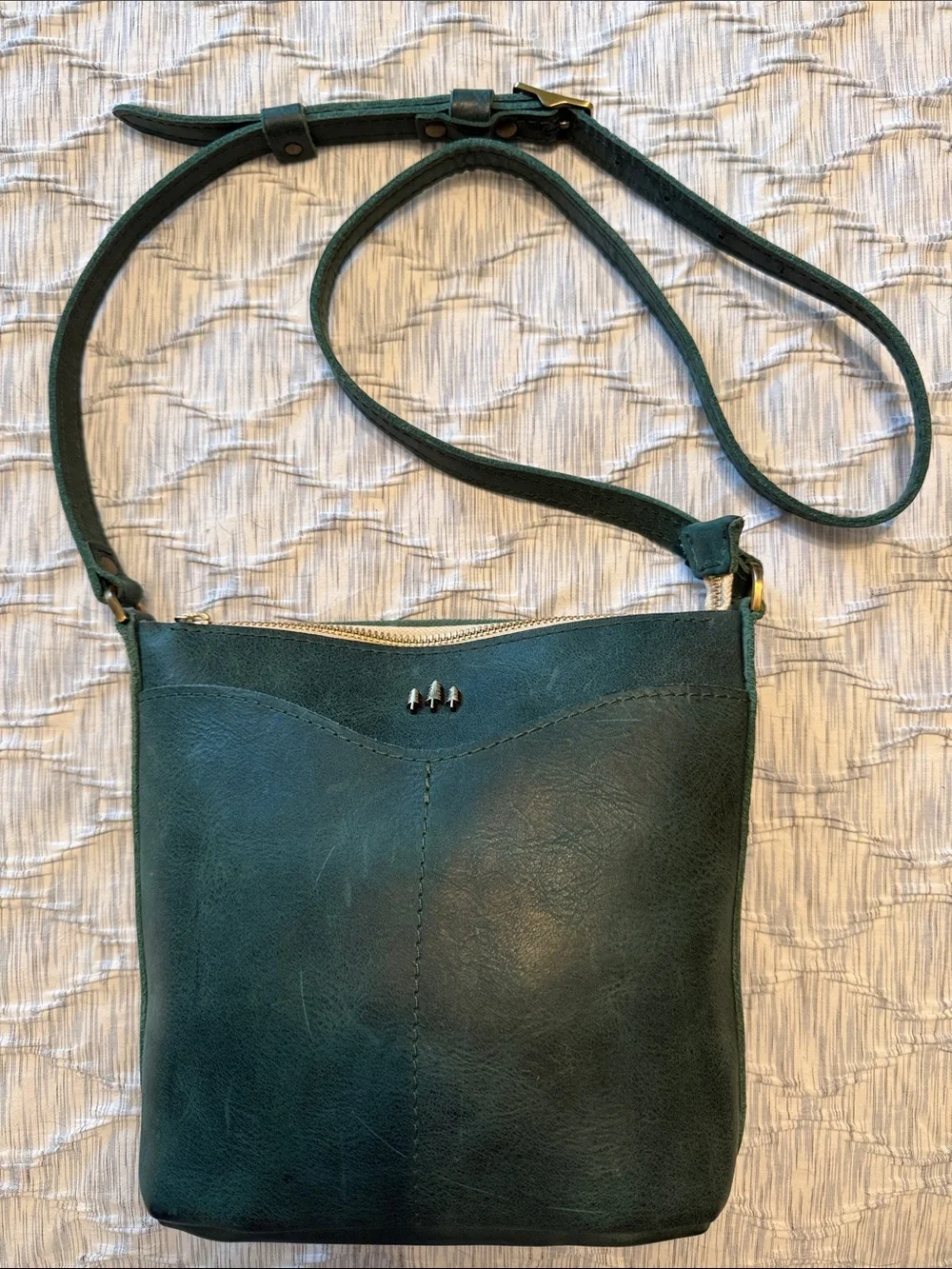 Teal Leather Crossbody Bag with Adjustable Strap